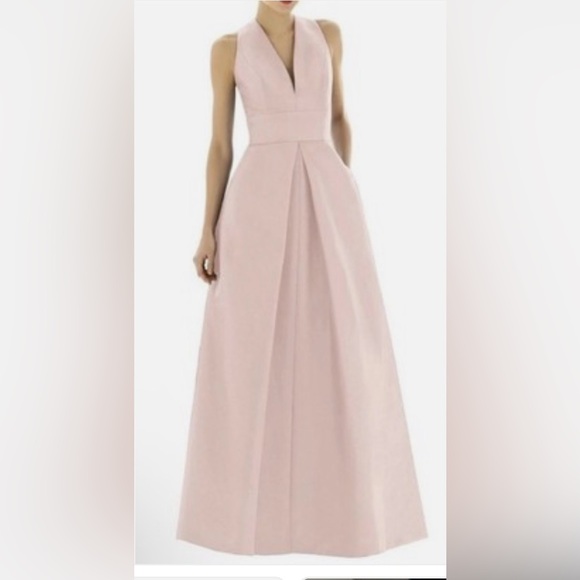 Alfred Sung Dupioni V-neck Evening Gown Blush/Pastel Pink Size 12. EUC. Pockets - Picture 2 of 12